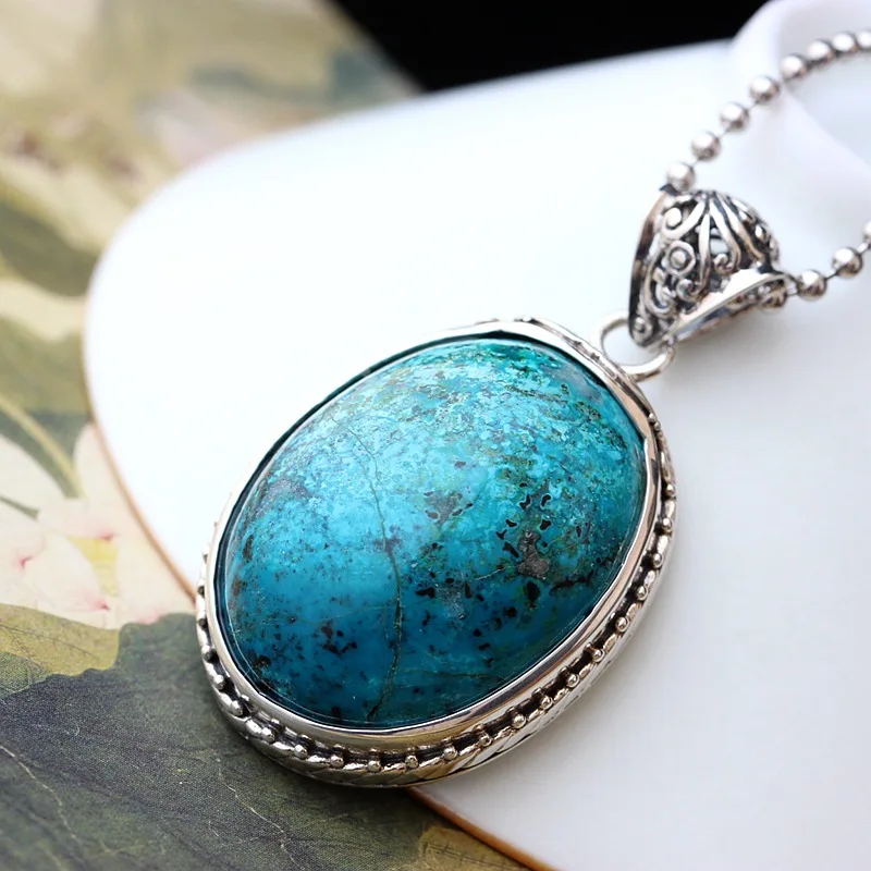 

Silver Wholesale Handmade Natural Phoenix Stone Pendant Retro Thai Silver S925 Sterling Silver Pendant Fashion Women And Men