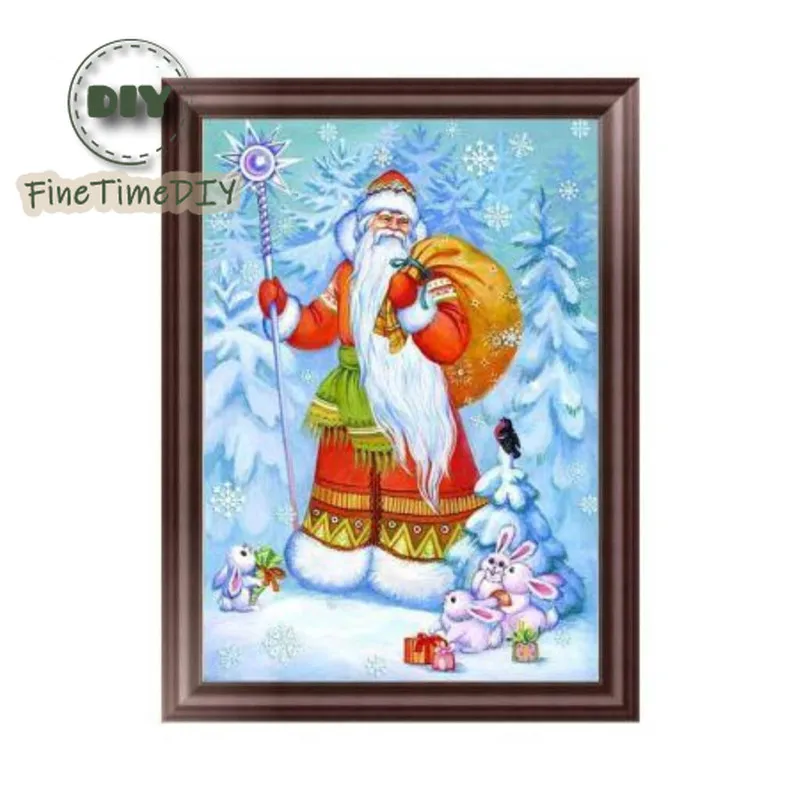 FineTime 5D DIY бриллиантовый рисунок Рождество Санта вышивка частично кольцевой