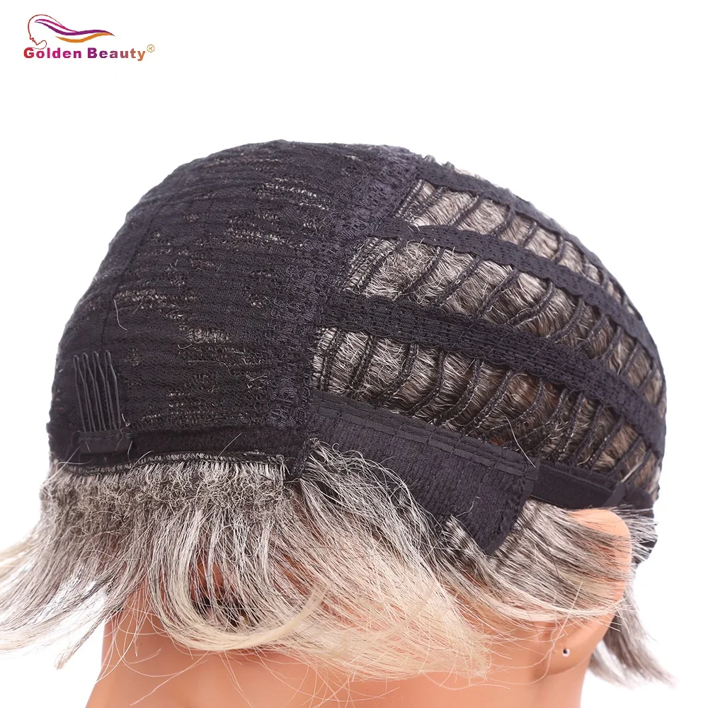 6inch Short Straight Wigs for Black Women Synthetic Hair Blonde Pixie Cut Wig With Bangs Golden Beauty