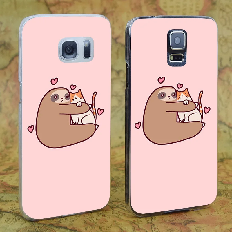 E1172 Sloth Loves Cat Transparent Hard PC Case Cover For Samsung Galaxy Note S 3 4 5 6 7 8 9 Mini Edge Plus |