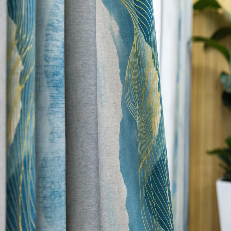 Занавески в стиле ретро с чернильным принтом для гостиной Плотные хлопковые