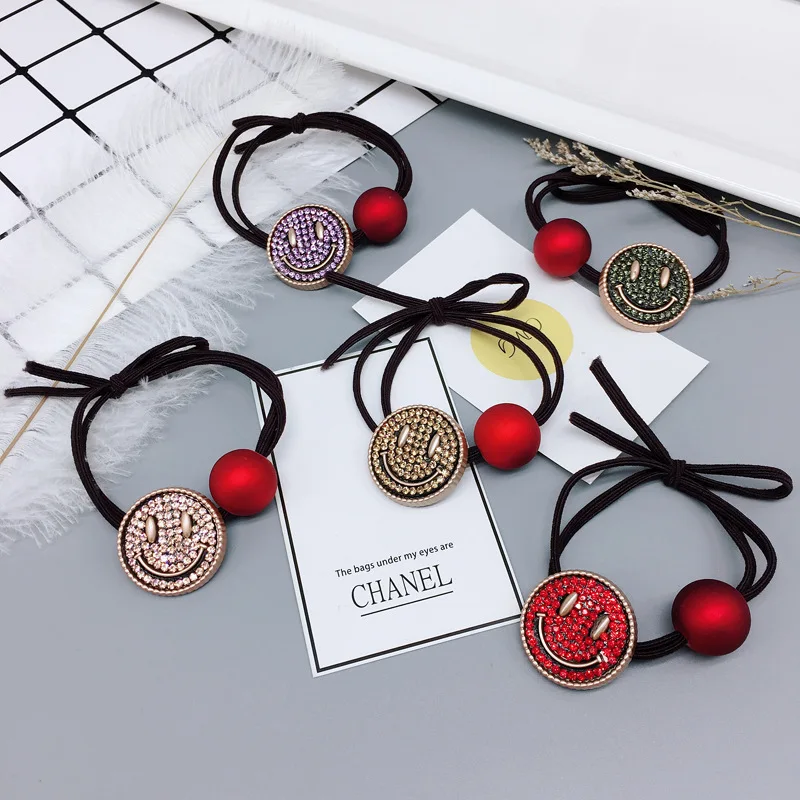 Женская резинка для волос MuHan эластичная с кристаллами и улыбающимся лицом