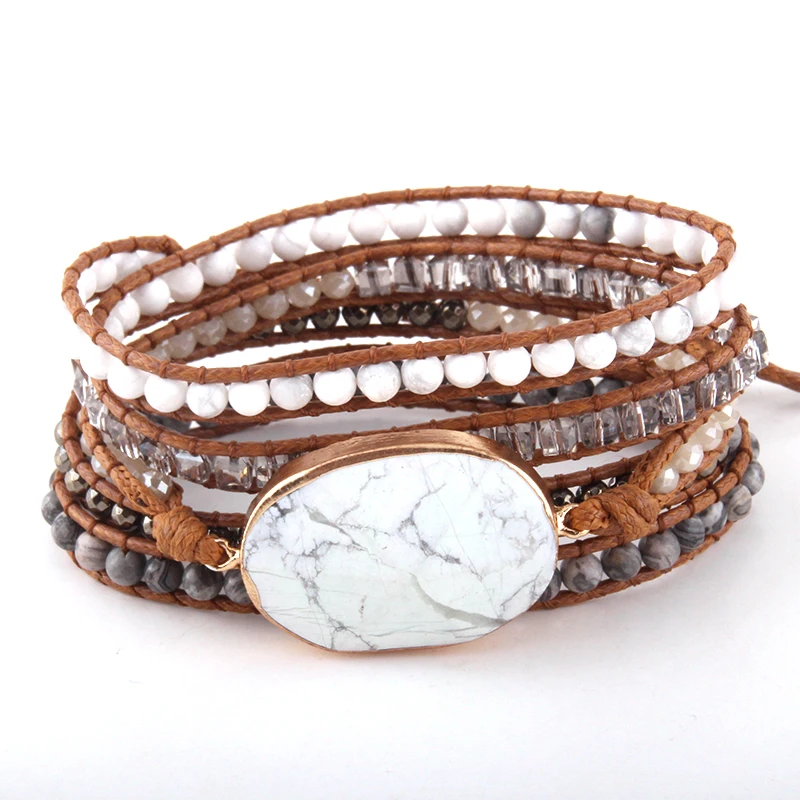 

Fashion Beaded Jewelry Handmade Mixed Natural Stones/Crystal Stone Charm 5 Strands Wrap Bracelets DropShipping