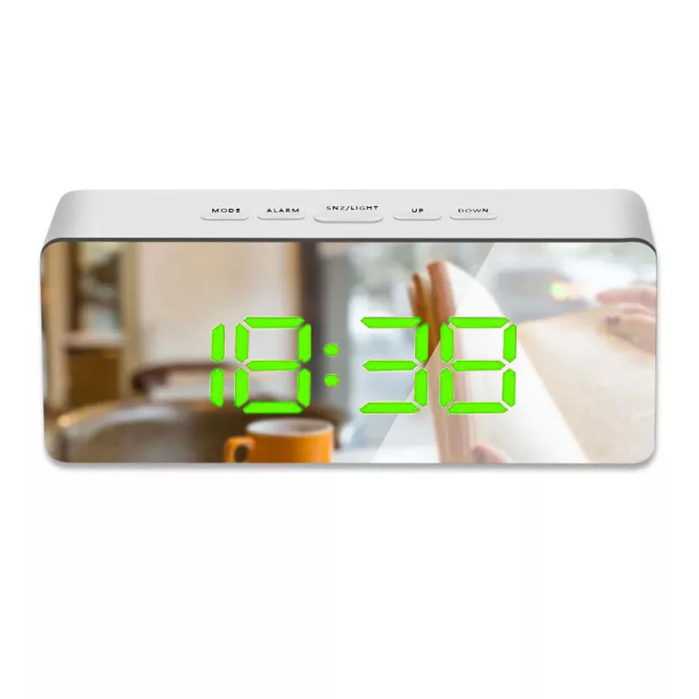New Digital LED Thermometer Display USB Mirror Night Light Alarm Clock Timepiece