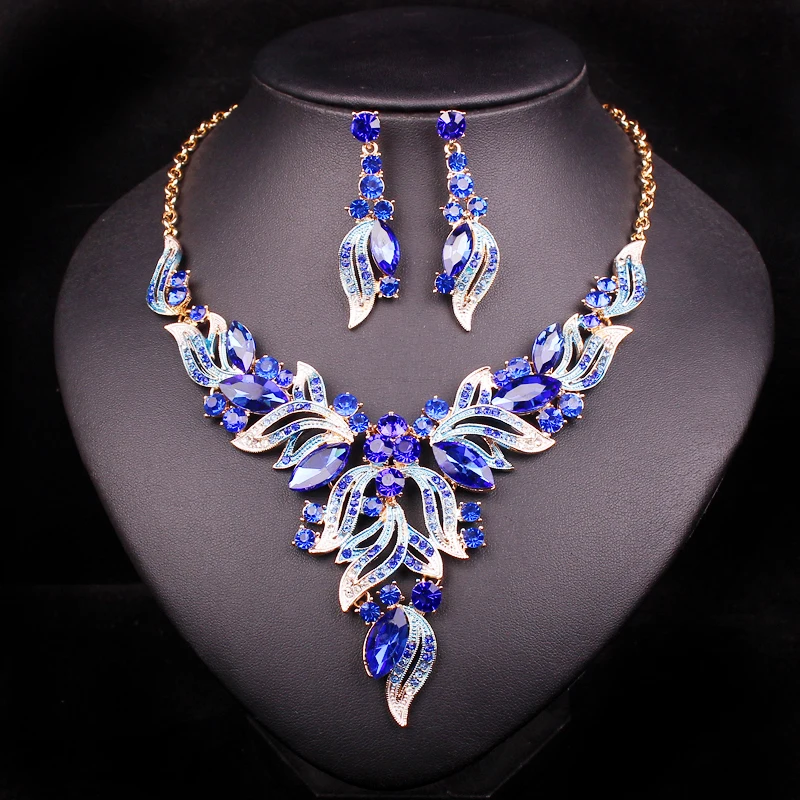 New Fashion Indian Rhinestone Bridal Jewelry Set Wedding Prom Party Accessories Necklace Earrings gift For Girl Brides Women | Украшения и