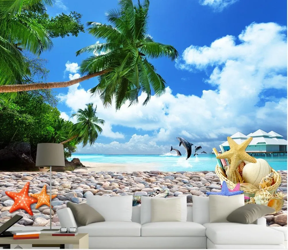 Пользовательские 3d обои морской пейзаж Дельфин Пляж Морская ракушка фон Стена