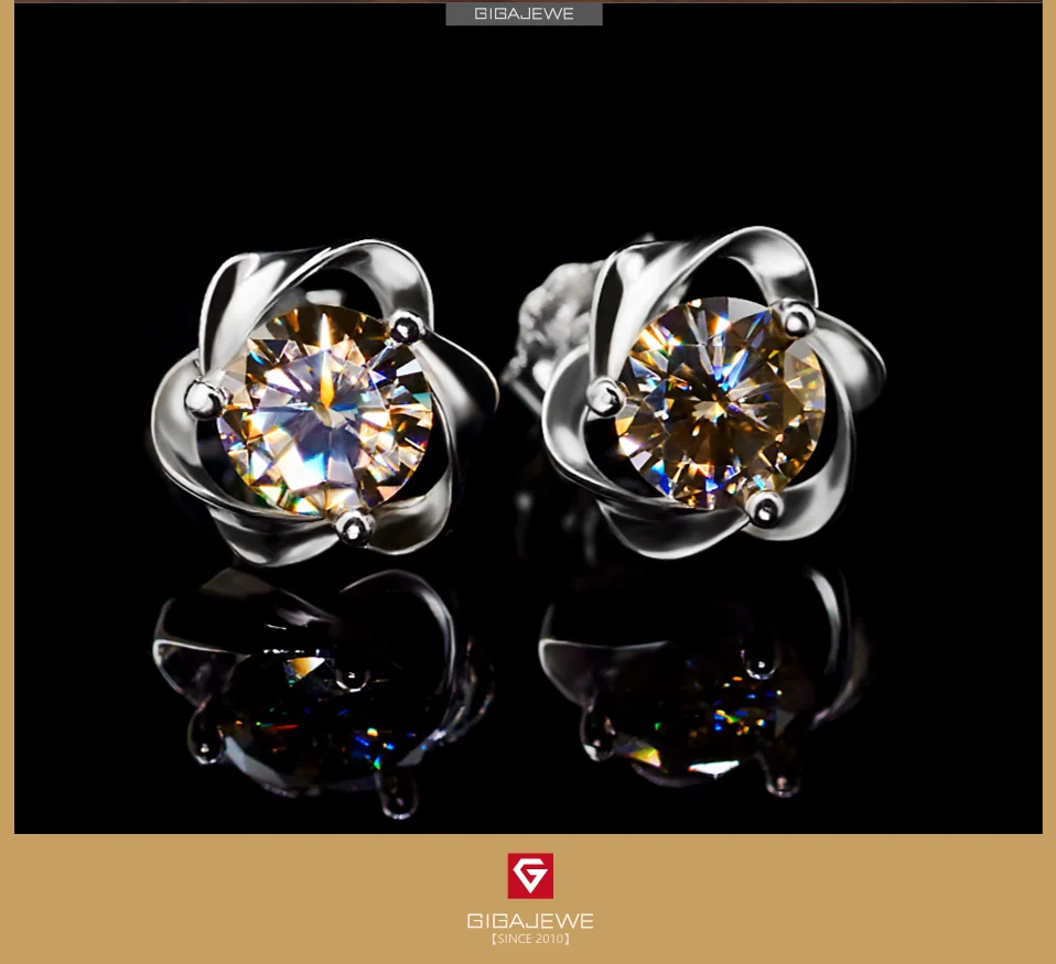 GIGAJEWE Муассанит с желтым круглым срезом общая 1.0ct выращенные лабораторно алмазы 3-контактный Серебряные серьги Модные украшения подарок девушке