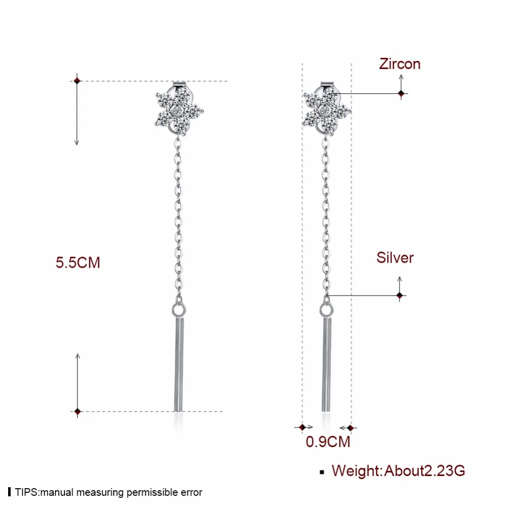 SOBUY New 925 Sterling Silver Flower Earrings for Women Long Chain AAA Zircon Ear Line Tassel Earring Bijoux | Украшения и