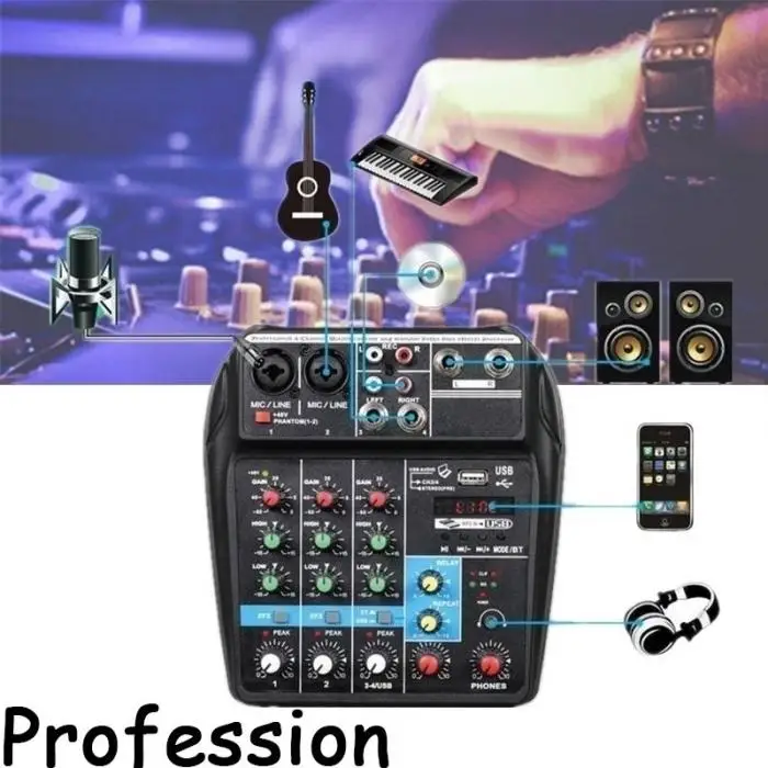 Мини USB аудио микшер усилитель Bluetooth доска 48 В фантомное питание 4 канала для DJ Караоке DX88