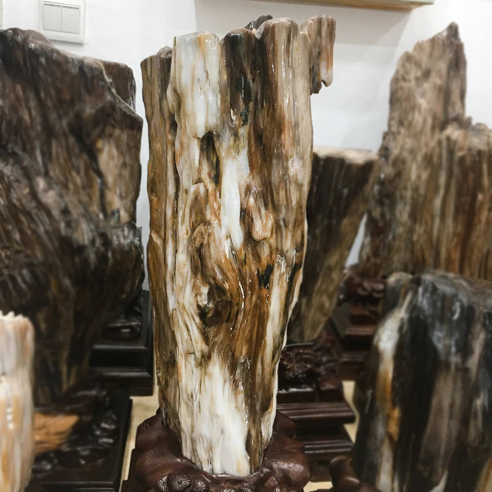 Большой Размеры! Натуральное дерево Fossil Jade фигурка дерево Fossil Jade образец минерала хрустальные камни украшение дома и деревянная подставка