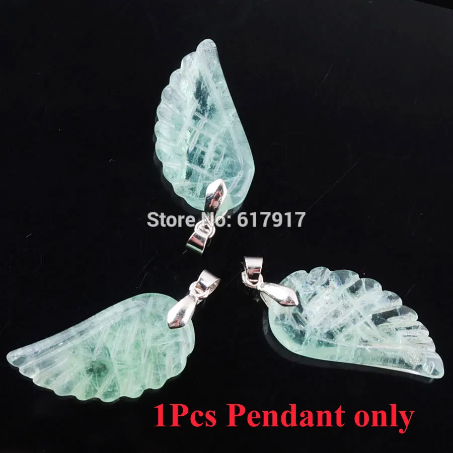 Flourite Pendant RONGZUAN Крылья ангела кулон натуральный камень аметисты золотой песок Роза кварца тигровый глаз бусины кулон и ожерелье цепь TBN358 - Окраска металла: Flourite Pendant