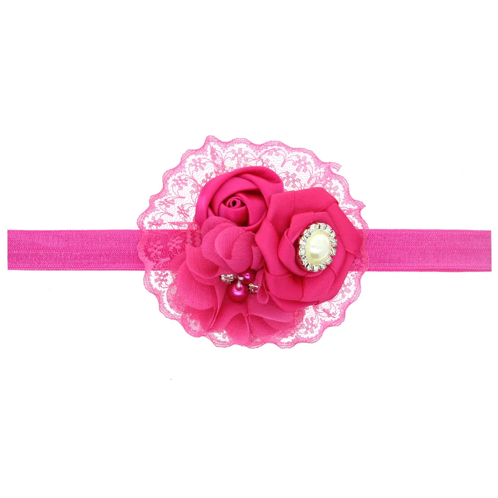 TWDVS Hair Accessories Newborn Rose Pearl Lace Flower Headwear baby rhinestone Bands Infant Children Baby Headband h033 |