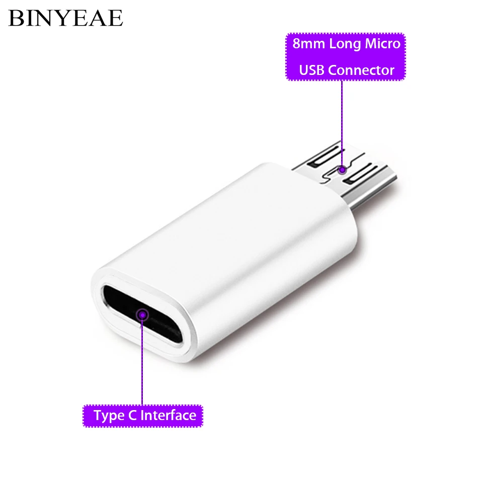 Фото Переходник с USB Type C на Micro длинный преобразователь 8 мм соединитель зарядного