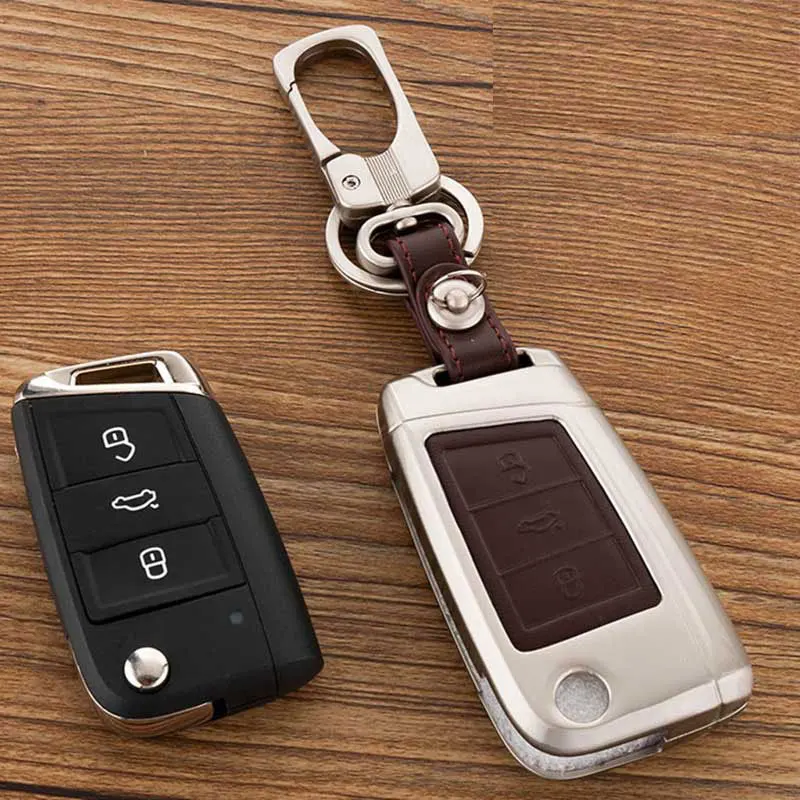 Чехол для ключей из цинкового сплава и кожи VW Polo Golf 7 Tiguan Skoda Octavia Kodiaq Karoq SEAT Ateca Leon |