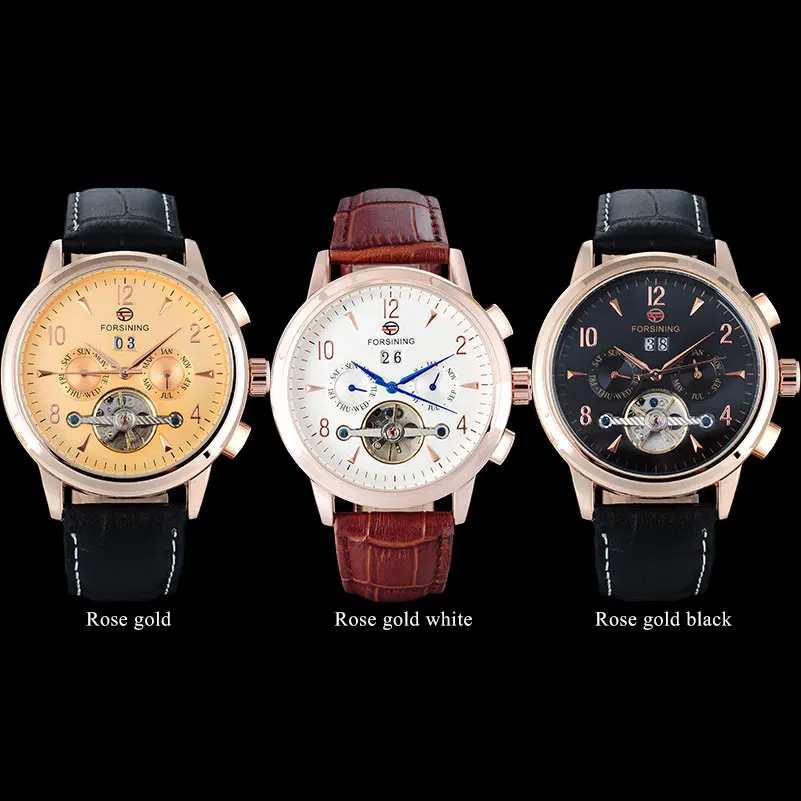 FORSINING классические модные мужские часы Tourbillion из натуральной кожи Топ бренд