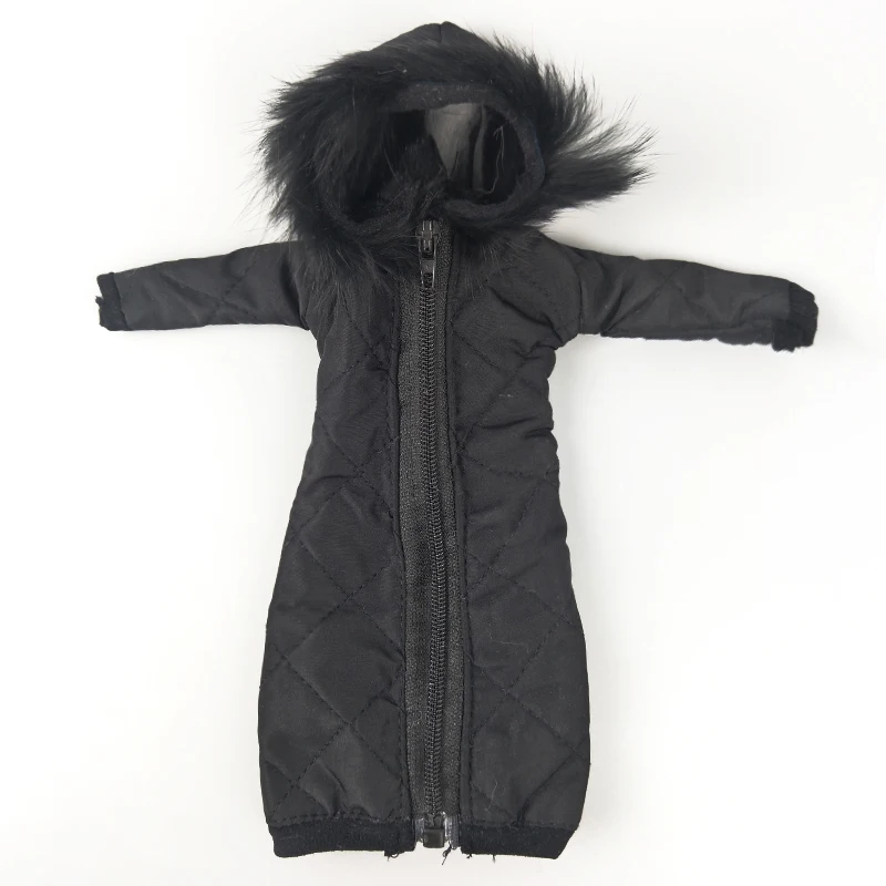 only coat Black Winter Wear Long Coat for Barbie Doll Outfits Clothes Dress Parka For 1/6 BJD Doll Jacket 1:6 Dolls Accessories Kids Toy - Цвет: only coat