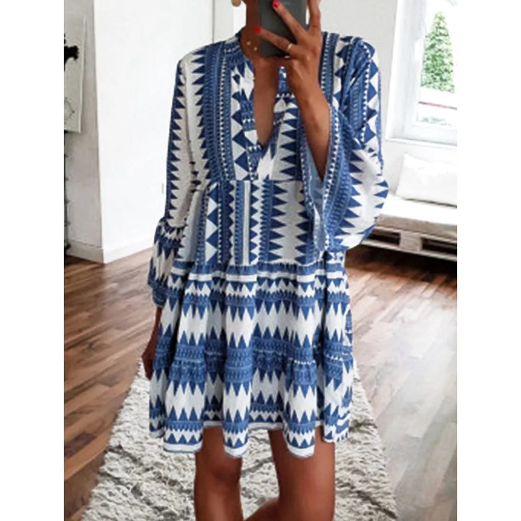 Женское летнее платье с v-образным вырезом повседневное богемное цветочным