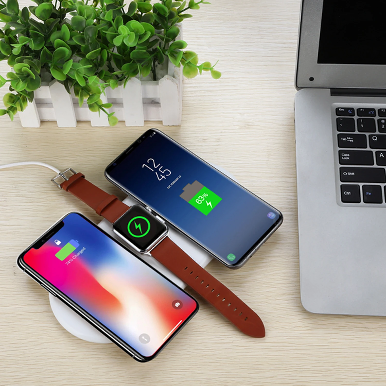 Беспроводное зарядное устройство Besegad 3 в 1 QI для Apple Watch iPhone 10X8 Plus Samsung Galaxy S9