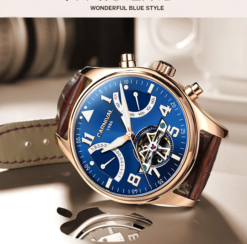 Мужские деловые часы Tourbillon брендовые Роскошные повседневные водонепроницаемые