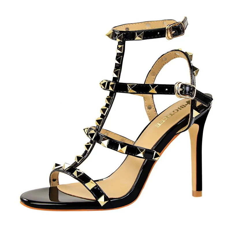 Europe 2018 Summer Women Fashion Thing High Heel Rivets Gladiator Sandals Female Office Party Buckle Strap Sexy Surom | Обувь