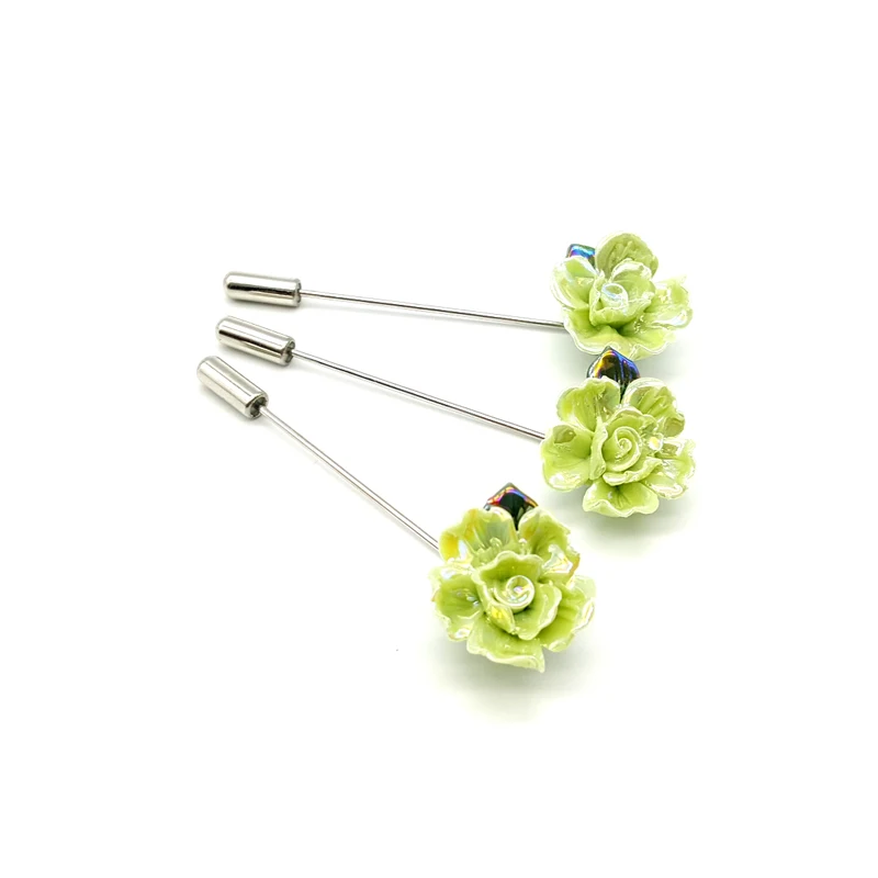 Хит! Необычный дизайн зеленой керамики цветок отворот булавки Новая мода хиджаб