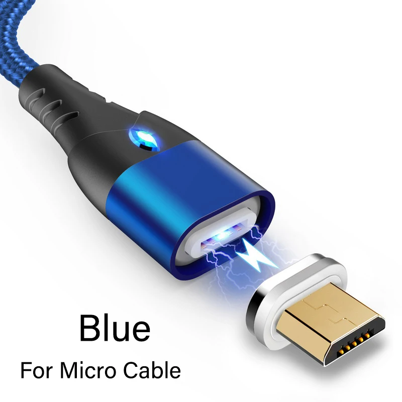 Магнитный кабель 3А для быстрой зарядки, usb-кабель для iphone XS, samsung, S9, зарядный внешний аккумулятор, кабель для мобильного телефона, Micro USB шнур - Цвет: For Micro Blue