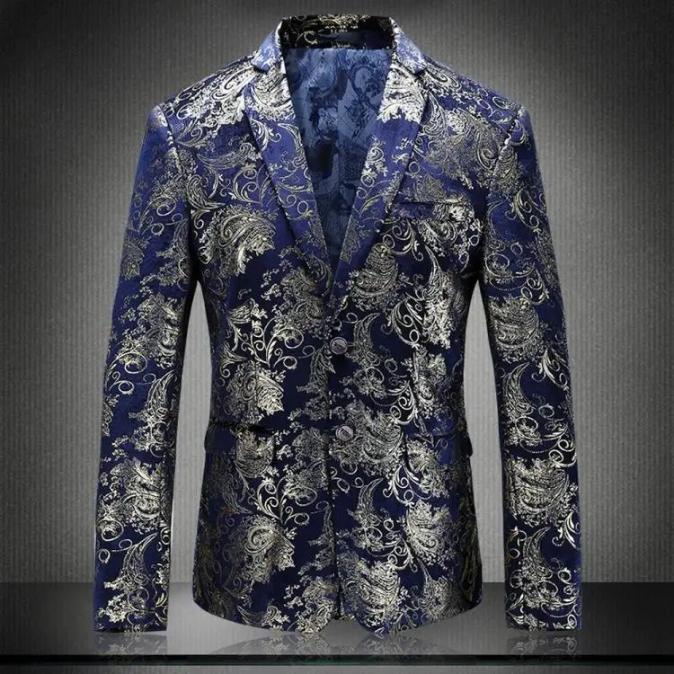 

European and American women's wear 2017 New winter Long sleeve Suit is brought Court pattern velveteen Blue suit jacket