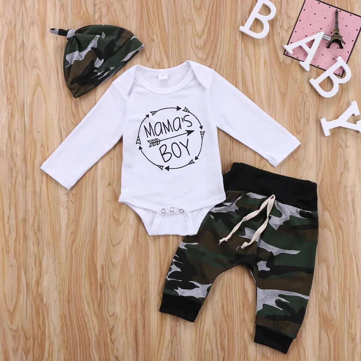 Mama's Boy Newborn Infant Baby Boys Romper Top Pants Hat 3Pcs Outfit Set Clothes 2017 New Arrival |