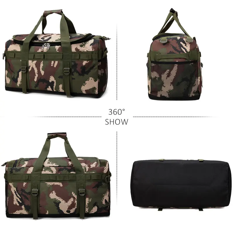 Scione 60L Multifunction Luggage Handbag Men Travel Suitcase Camouflage Duffel Back Pack Large Casual Weekend Shoulder Tote Bag