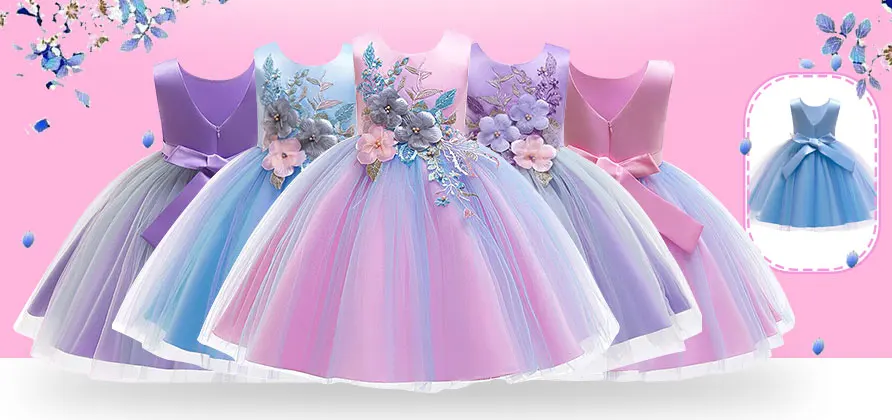 Летние праздничные платья принцессы для девочек; детская одежда с вышивкой для девочек на свадьбу, День рождения; кружевное платье-пачка с цветами для маленьких девочек