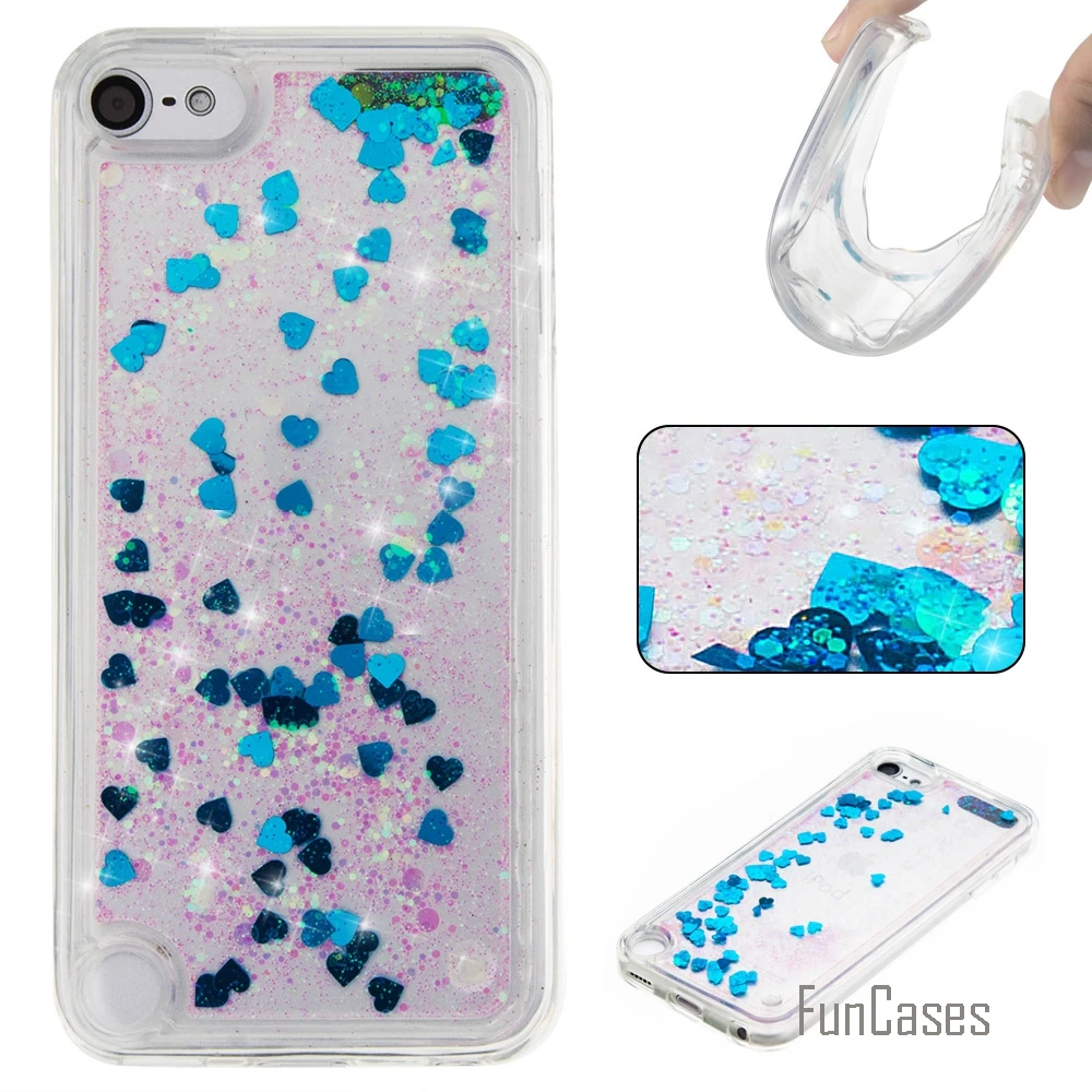 Coque Bling Love Heart Stars Мягкий ТПУ чехол для телефона Apple iPod Touch 5 Funda Quicksand сотовый Чехол
