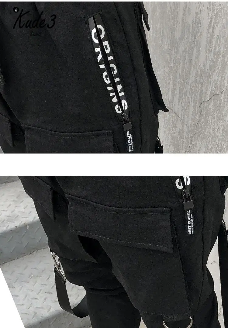 Для мужчин Мульти карман эластичный пояс дизайн 2019 шаровары Street Punk хип хоп