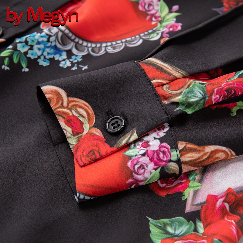 Женские блузки с длинным рукавом от Megyn элегантные черные принтом сердца и розы