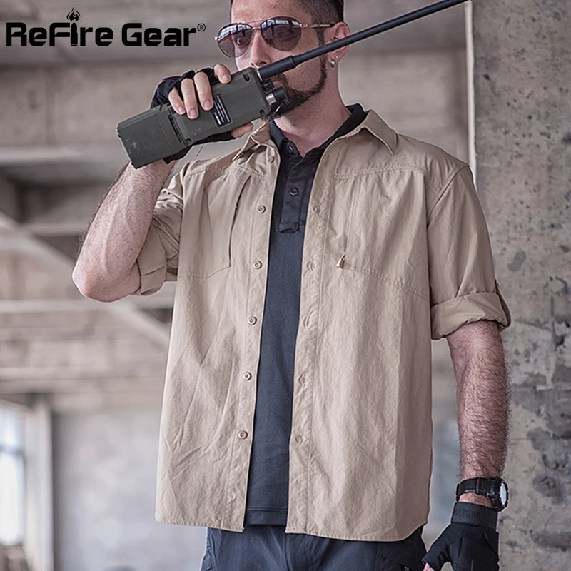 Refire gear Мужская армейская городская тактическая рубашка Весна Лето дышащая SWAT военная Рубашка мужская повседневная быстросохнущая рубашка с длинным рукавом