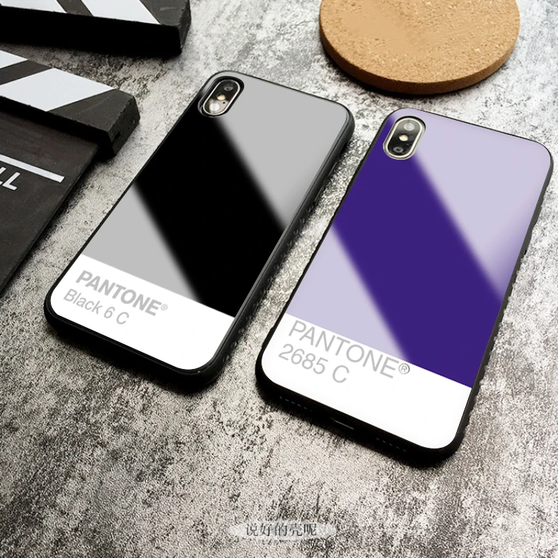 Pantone цветной чехол из закаленного стекла для телефона для iphone 5 6 7 8 6s 6s plus 7plus 8plus x xr xs xsmax