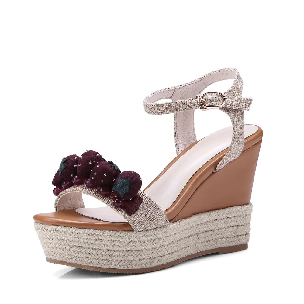 Женская летняя обувь на танкетке с открытым носком высоком каблуке|Боссоножки и