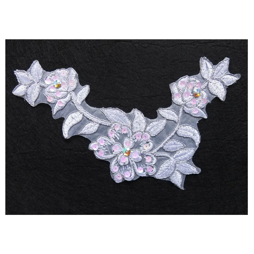 Free Shipping 2pcs/lot/color x New 11Colors(Silver Pink+)Sequin Beaded Flower Embroidery Lace Applique Trim Patches Collar BNC79 | Дом и сад