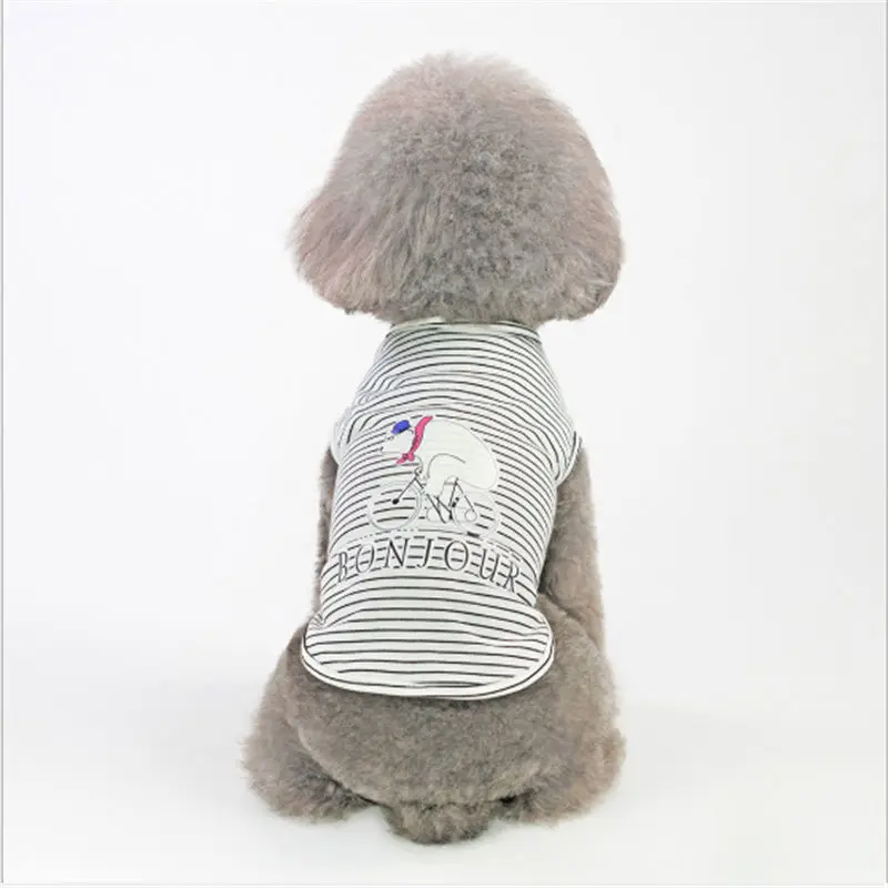 Fashionable Dog Spring and Summer Printed Cotton Cartoon Small White Bear stripe Apparel Clothing Suit Breathable T Shirt | Дом и сад