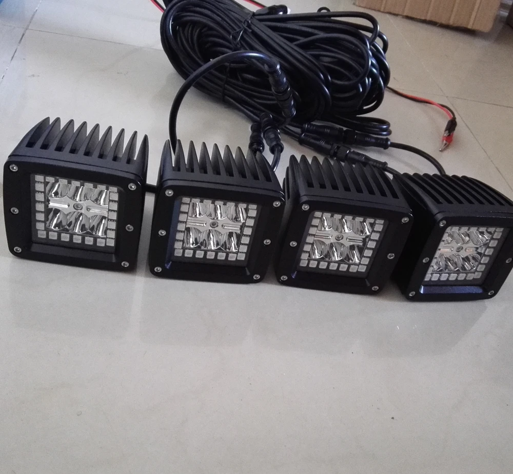 للبيع شريط إضاءة عمل LED ، 4 × 24 واط ، 3 بوصة ، مكعب ، مع حلقة هالو RGB ، تغيير الموسيقى ، اتصال بلوتوث ، مجموعات الأسلاك