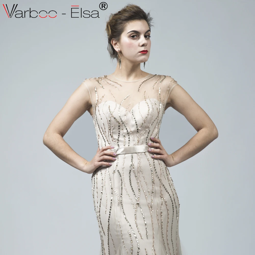 VARBOO_ELSA vestido de festa Glitter Sequined Formal Party Dress 2018 High Quality Robe De Soiree Tulle Sleeveless Evening | Свадьбы и