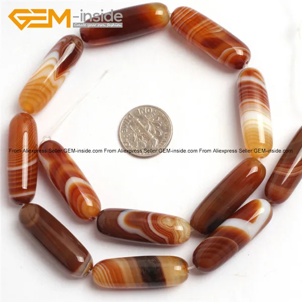 Gem-inside натуральные цилиндрические колонны Bostwana бусы из камня Агата для изготовления ювелирных изделий выбираемый Размер 15 дюймов DIY - Цвет: 10X30mm
