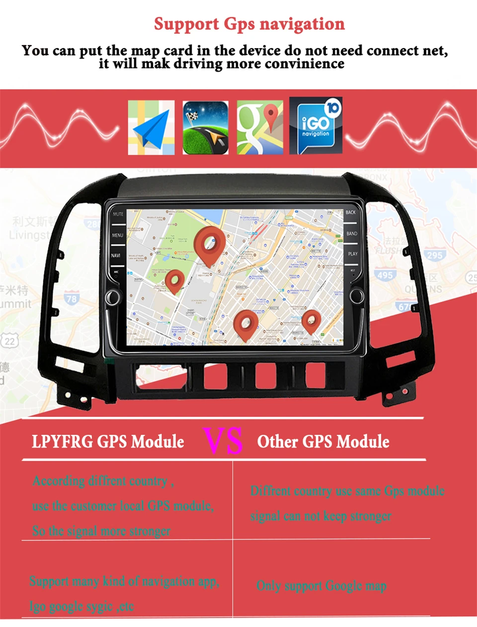 1024*600 Восьмиядерный 4G Android 9,1 2din автомобильный Радио DVD gps для hyundai Santa Fe 2006-2012 головное устройство радио Cessette рекордер 4 отверстия