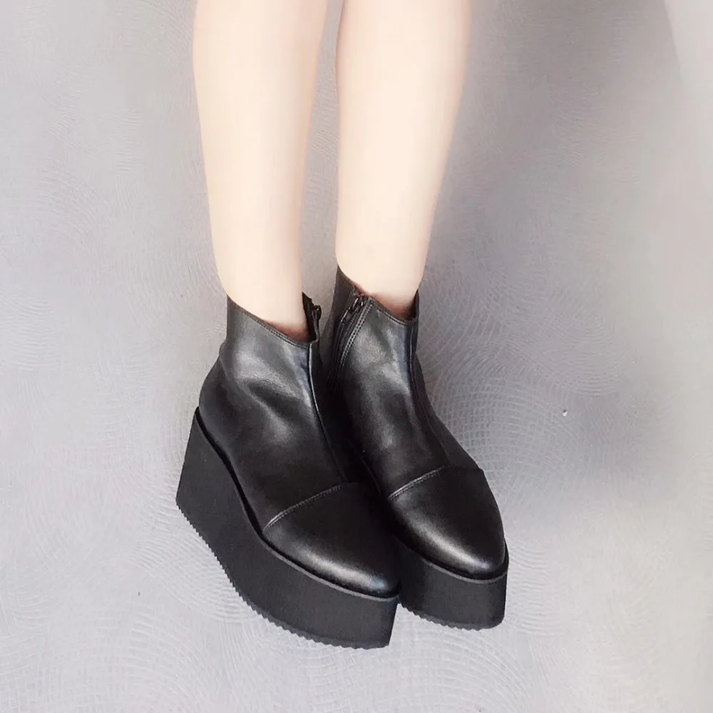 Женские черные ботильоны из искусственной кожи на высокой платформе с молнией и