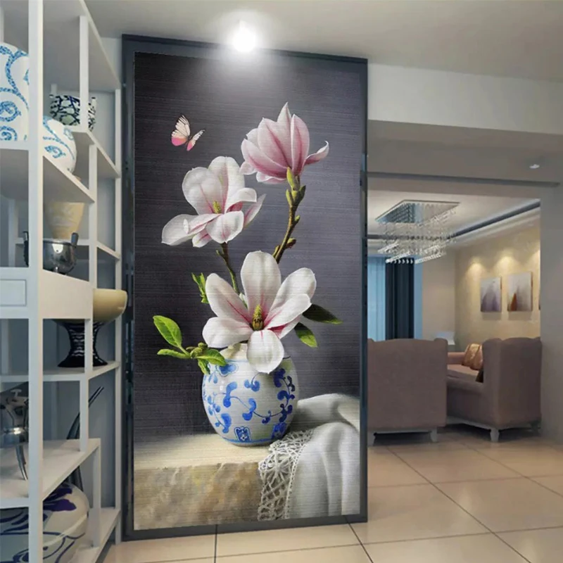 

Photo Wallpaper Chinese Style 3D Stereo Magnolia Butterfly Wall Painting Living Room Entrance Background Wall Papers Home Decor