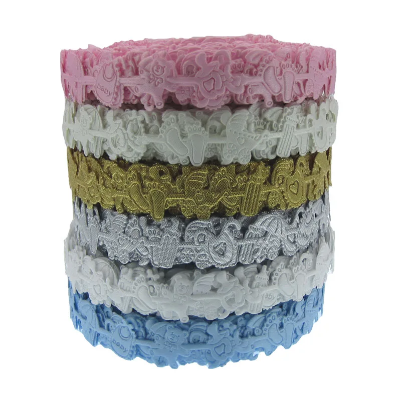 

1Roll 20yard 5/8" Printed bear bibs bottle foot carriage Pattern ribbon fabric ribbons for baby craft packing decorations 15mm