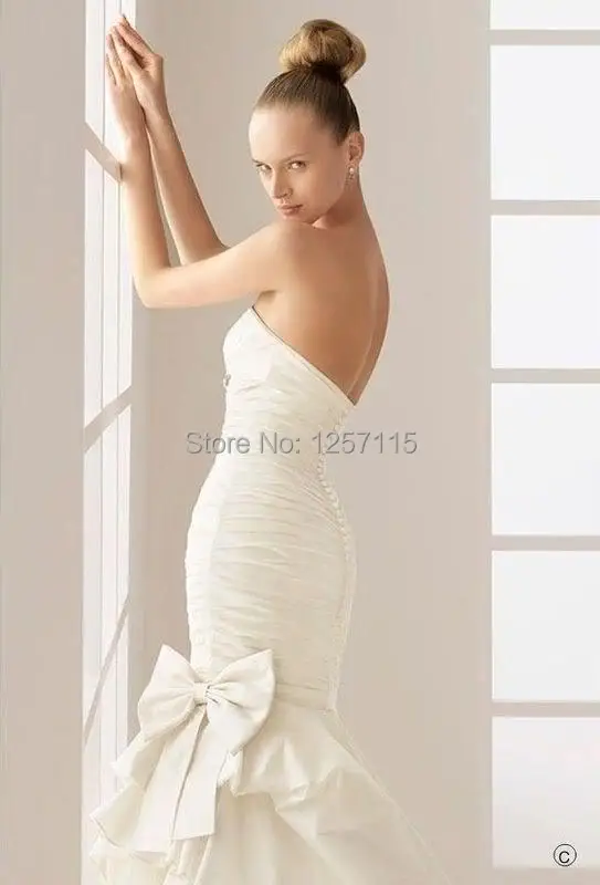 204 Free shipping QIE-4463 Charming Mermaid Strapless Beadling Bow Teffeta Lace Write/Ivory Vintage Wedding Dress Custom-made | Свадьбы и