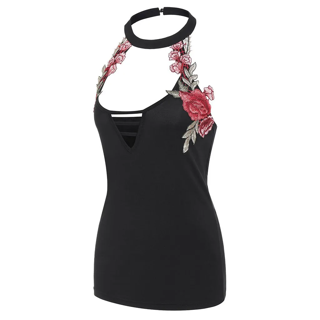 Women's solid color cotton fashion sleeveless vest female sense V-neck hanging neck applique casual top #P4 |