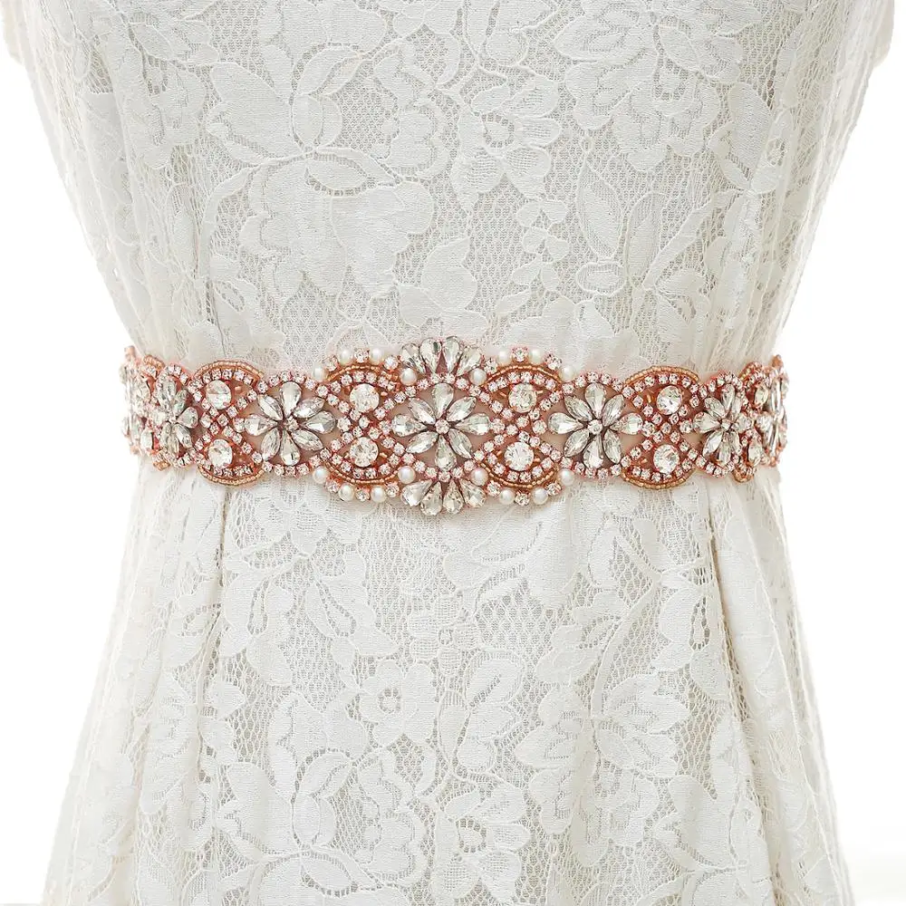 

Rose Gold Pearls Bridal Sash Crystal Bridal Belt Rhinestones Wedding Belt For Women Evening Dress A154RG