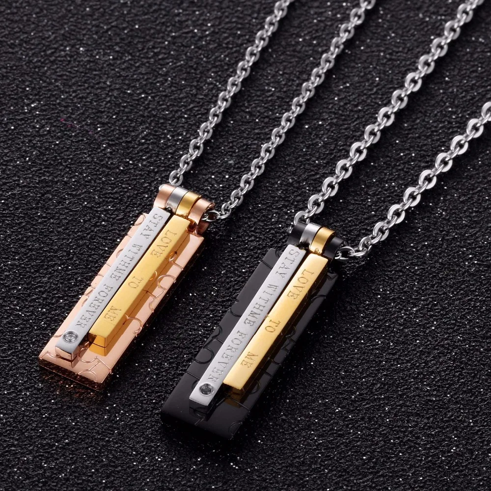 

2020 Best Jewelry Rose Gold Color Lover's Necklaces For Women Romantic Cubic Zircon Men Necklaces Pendants For Couple Necklace