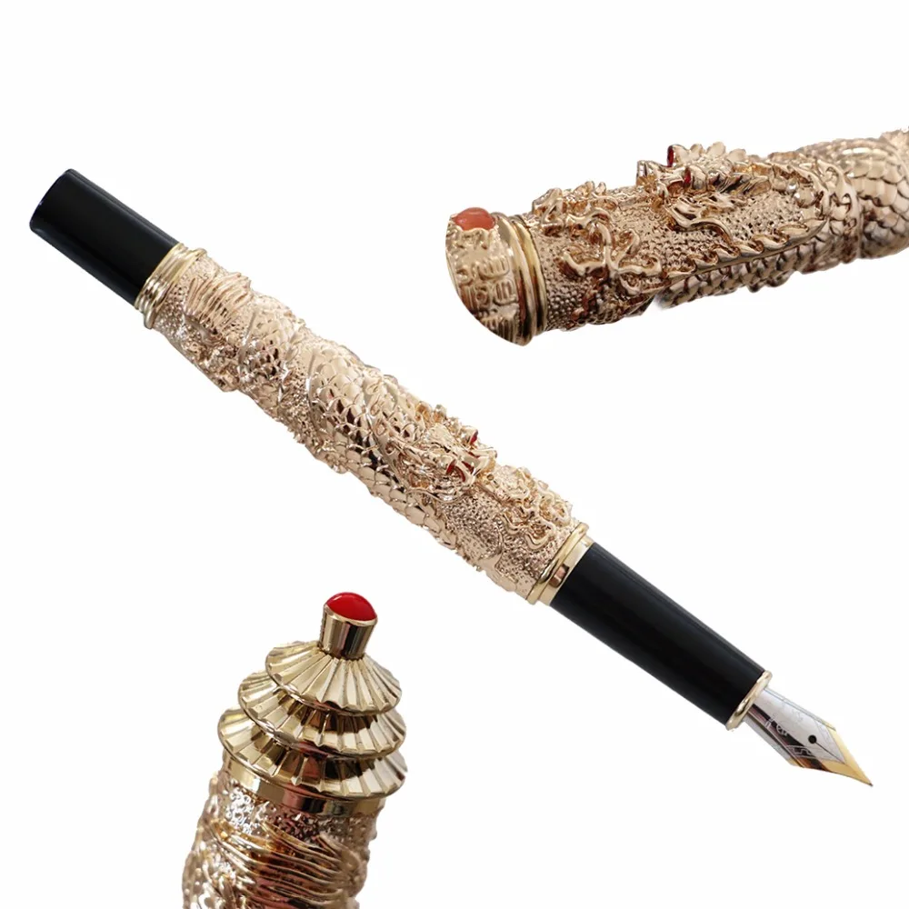 JinHao, двойной дракон, ювелирное изделие, роскошная авторучка, винтажная башня, 18KGP, 0,5 мм, перо, чернила, ручки для письма, офисные принадлежности, подарок